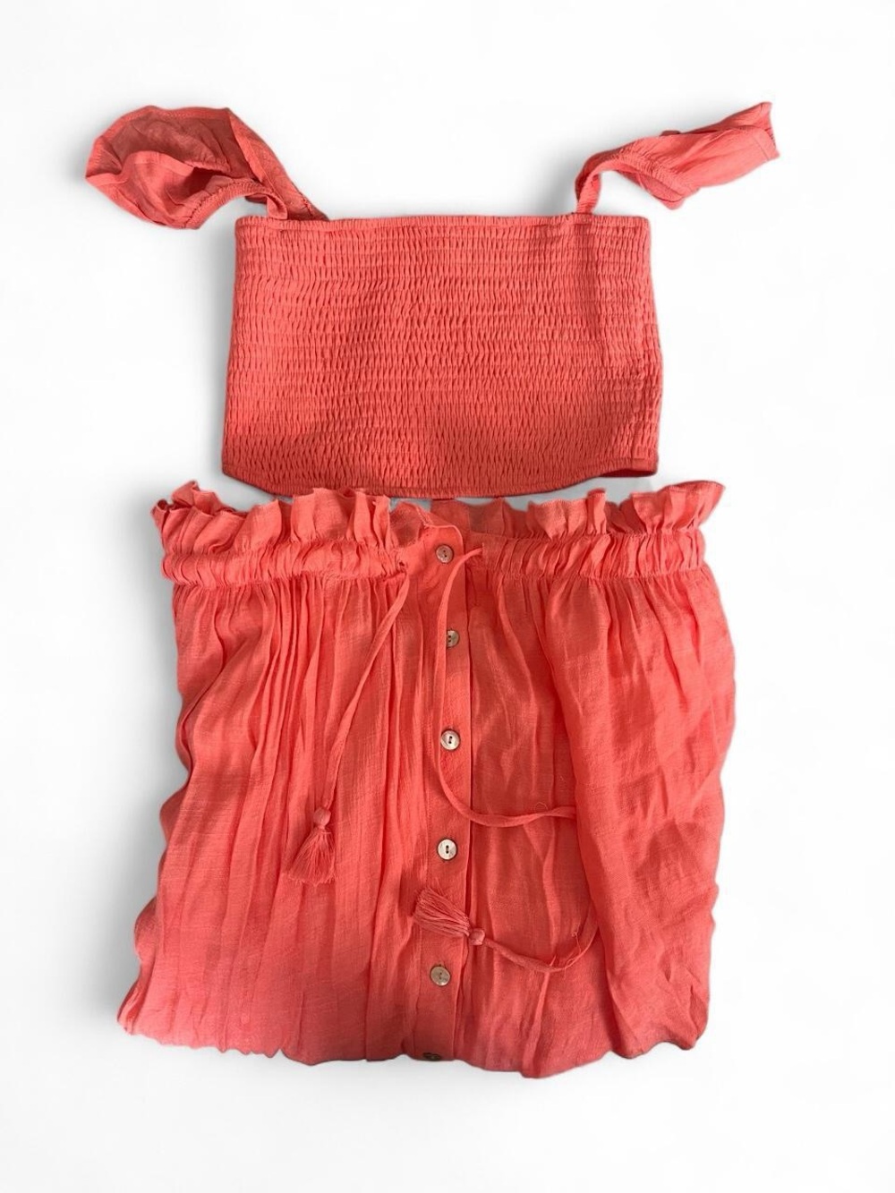 HYFVE Coral Smocked Tube Top and Button-Front Skirt Set